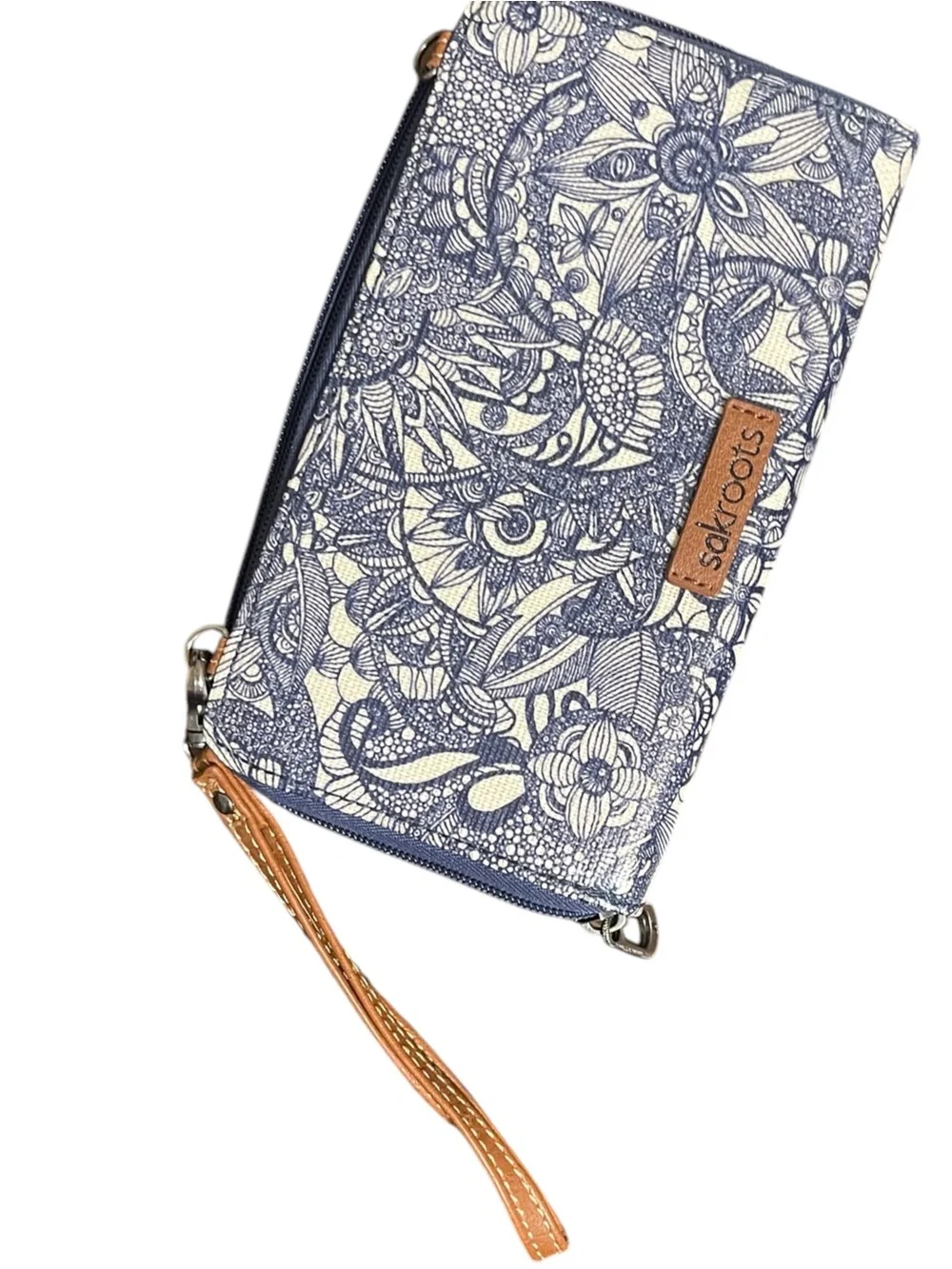 The Sak Sakroots Navy Spirit Desert Artist Boho Floral Zip Wallet Wristlet
